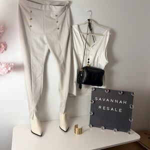 Chic Cream High-Waisted Skinny Pants